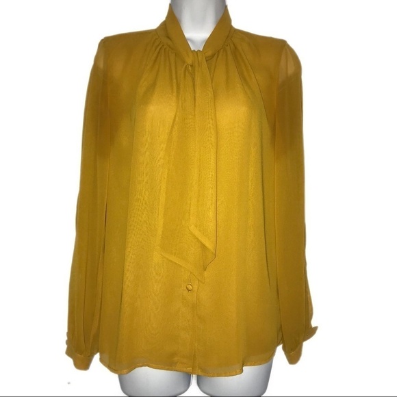 Vince Camuto Cold Shoulder Tie Neck Yellow Top XS - Picture 3 of 11